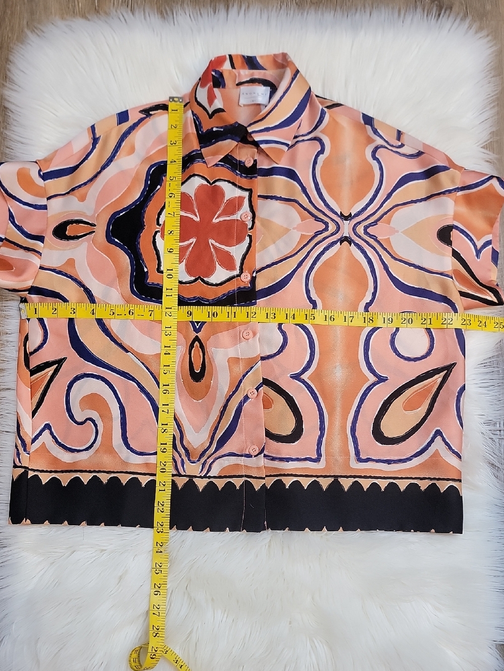 Societe Anonyme Peach and Navy Swirl Button-Up Top - Picture 9 of 9